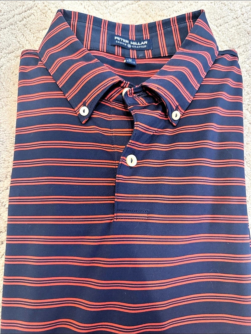Peter Millar Striped Polo in Blue & Red Size Medium Like New